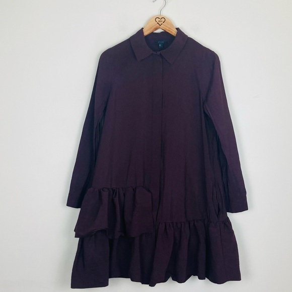 COS frilled shirt dress in deep plum color. Long sleeve button front ruffle. 10 - Picture 5 of 9